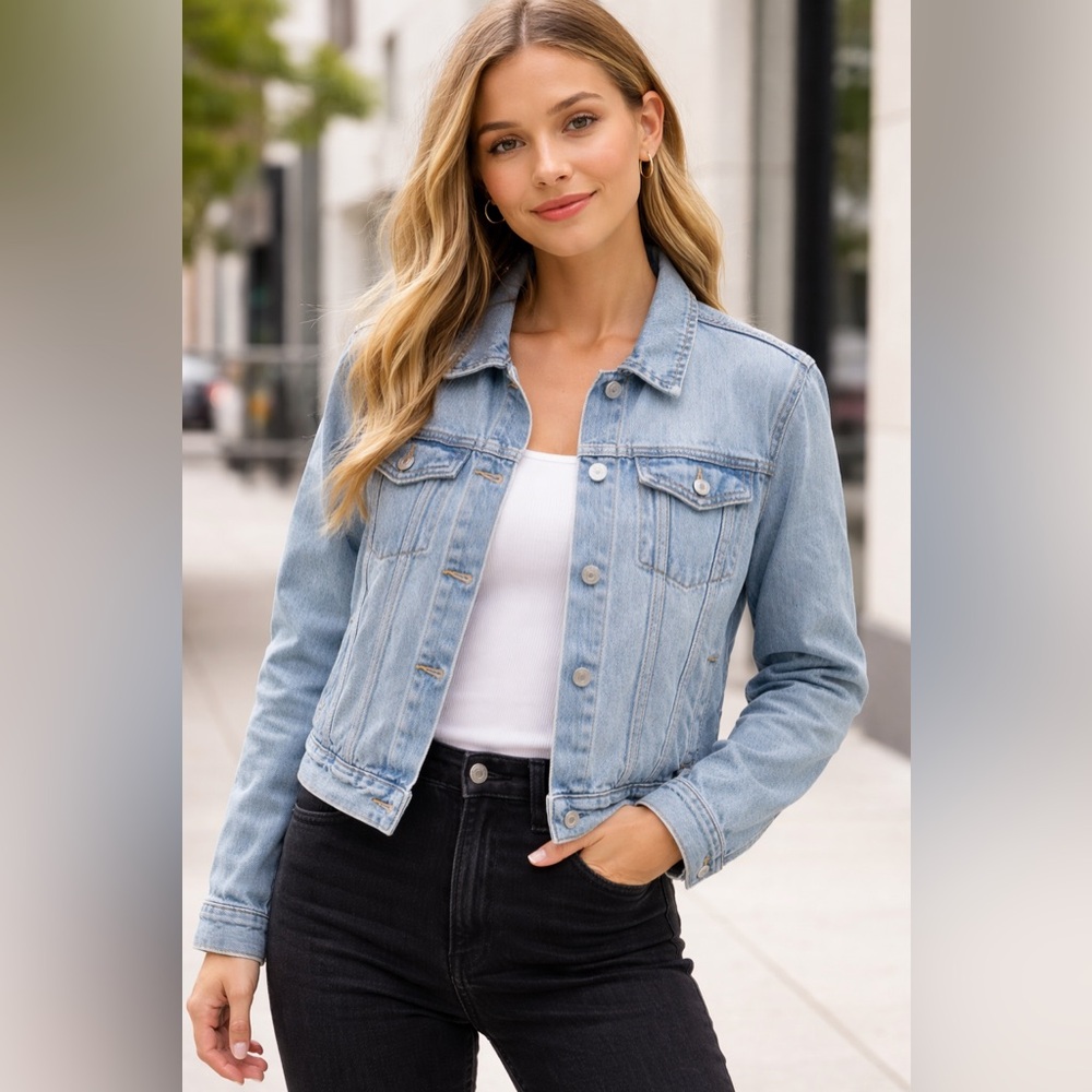 GAP Denim Trucker Jacket Women’s XXL Light Wash Button Front Cotton